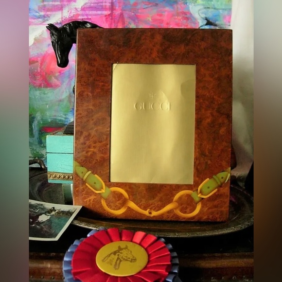 RARE Vintage Burl Wood Bit Detail GUCCI PICTURE Photo Art FRAME Desk Accessory - Picture 2 of 9